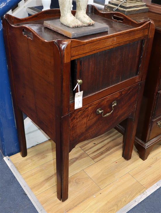 A George III mahogany tray top tambour front commode W.50cm